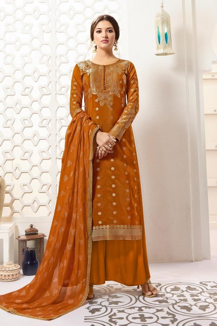 Rust orange Banarasi raw silk Palazzo Suits
