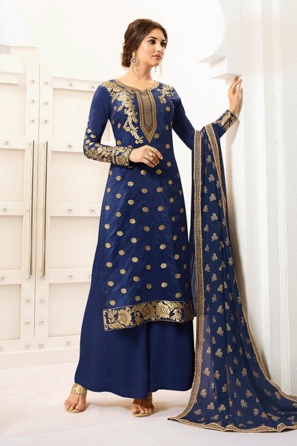 Royal blue Banarasi raw silk Palazzo Suits