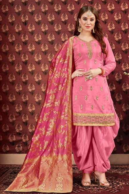 Dark pink Art silk Patiala Suits