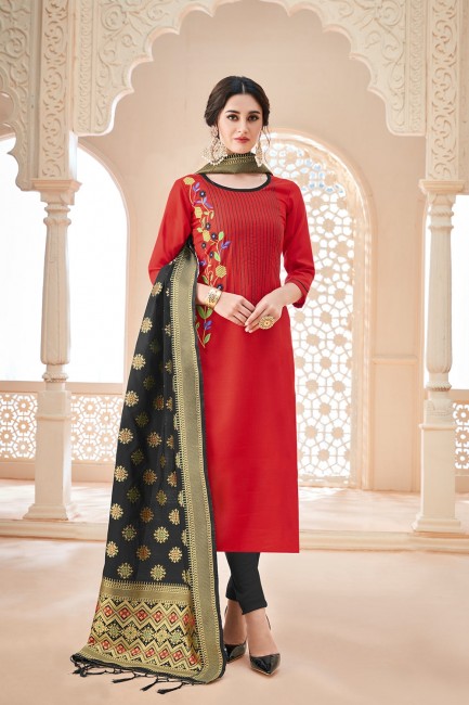 Red Cotton Churidar Suits