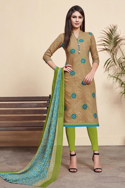 Beige Cotton,jacquard and silk Churidar Suits