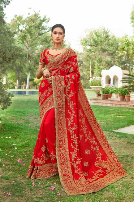 Opulent Red Georgette and silk saree