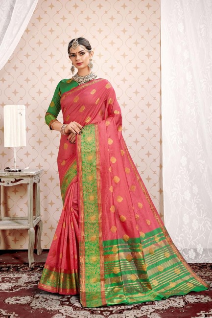 Traditional Pink Cotton and silk saree