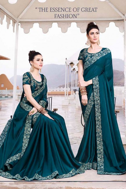 Designer Blue Silk saree