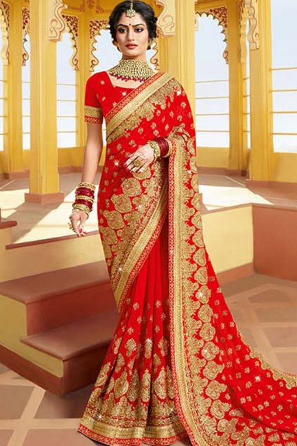 Latest Indian Red Georgette saree