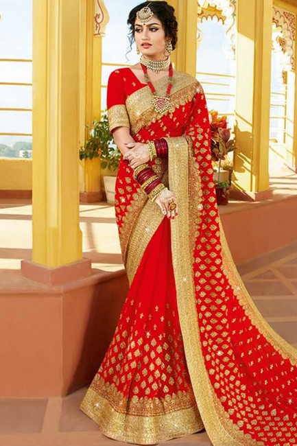 Ravishing Indian Red Georgette saree