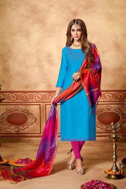 Latest Ethnic Blue Cotton Churidar Suits