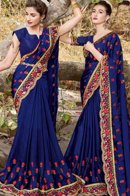 Royal blue Satin  saree