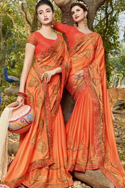 Gorgeous Orange Satin saree