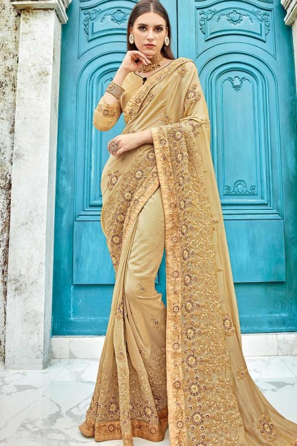 Trendy Beige Satin and silk saree
