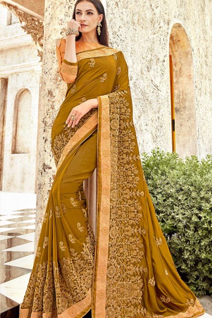 Pear green Georgette and satin saree