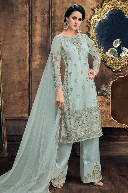 Steel blue Net Palazzo Suits
