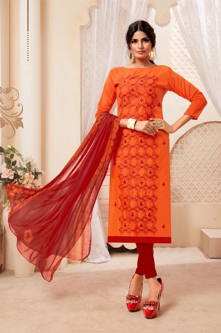 Orange Silk Churidar Suits