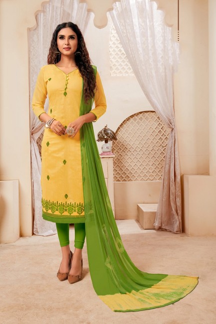 Yellow Silk Churidar Suits