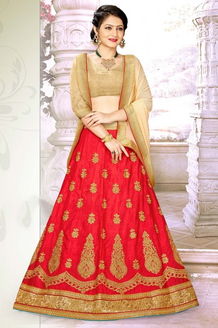 Exquisite Red Satin and silk Lehenga Choli