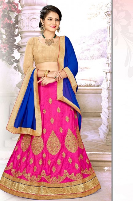 Opulent Rani pink Satin and silk Lehenga Choli