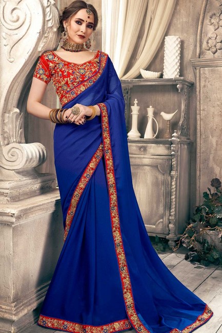 Indian Ethnic Royal blue Chiffon saree
