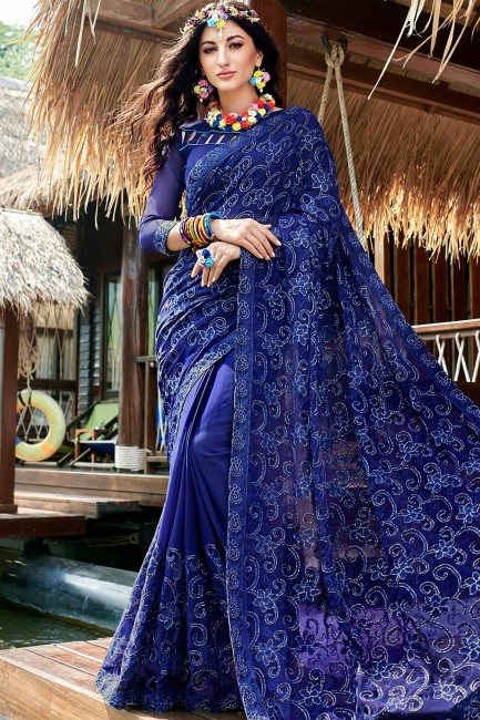 Admirable Royal blue Georgette saree