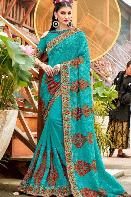 Delicate Turquoise blue Georgette saree