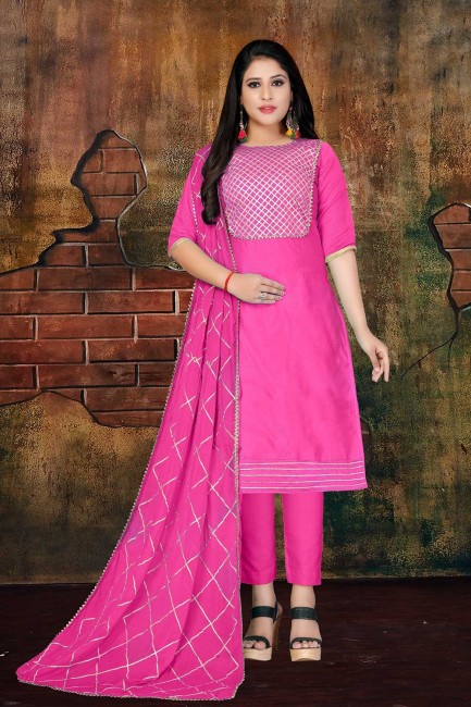 Rani pink Art silk Churidar Suits