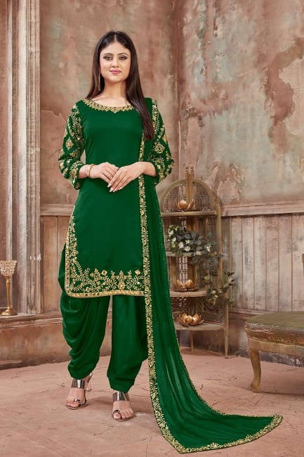 Green Art silk Patiala Suits