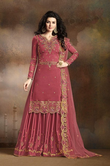 Old rose pink Silk Sharara Suits