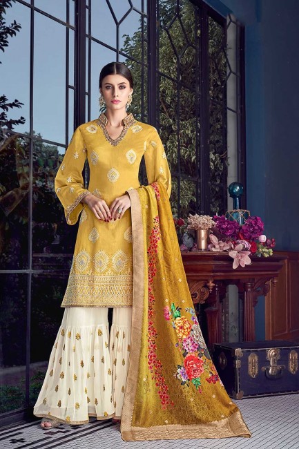 Musturd yellow Silk Sharara Suits