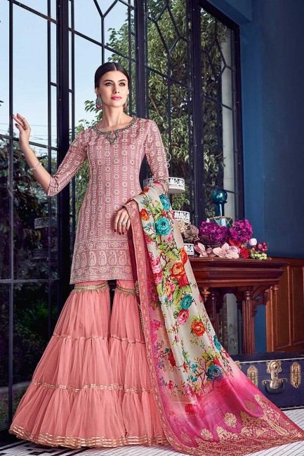 Pink Silk Sharara Suits