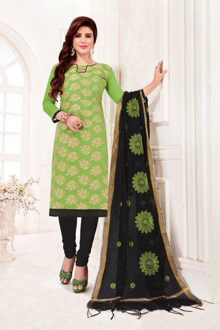Light green Jacquard and silk Churidar Suits