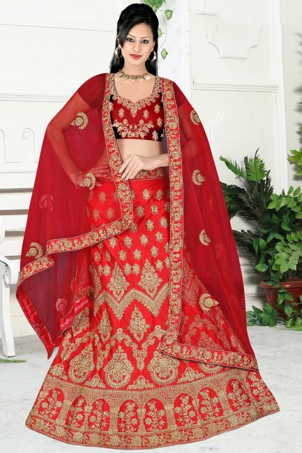 Elegant Red Satin and silk Lehenga Choli
