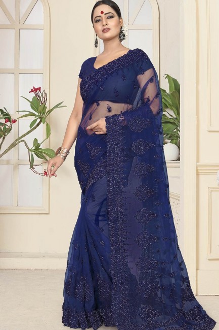 Beautiful Royal blue Net saree
