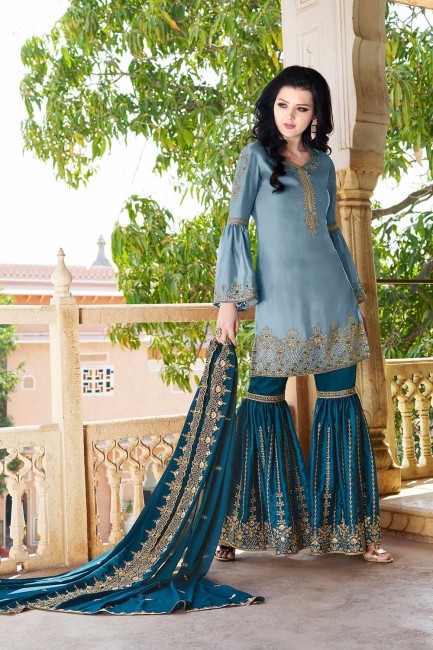Light blue Satin Sharara Suits