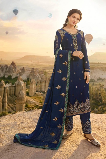 Blue Satin georgette Palazzo Suits