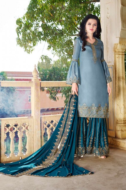 Light blue Satin Sharara Suits