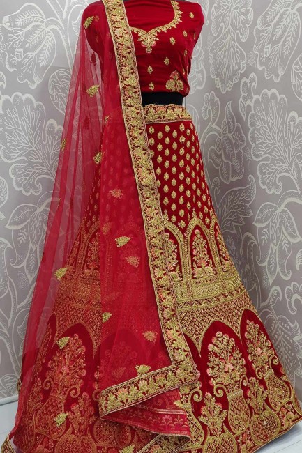 Traditional Red Velvet Lehenga Choli