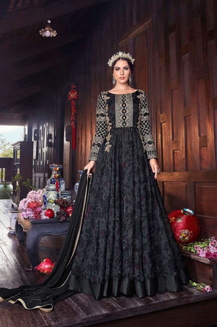 Black Silk Anarkali Suits
