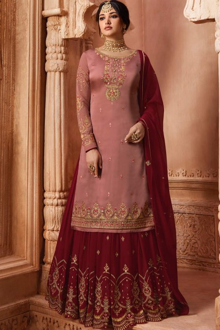 Dusty pink Satin georgette Sharara Suits