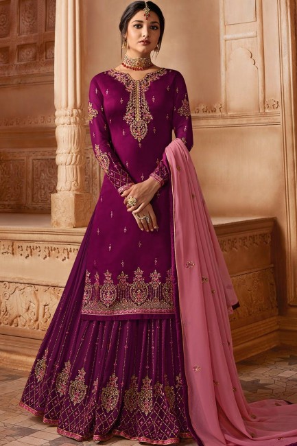 Pink,magenta Satin georgette Sharara Suits