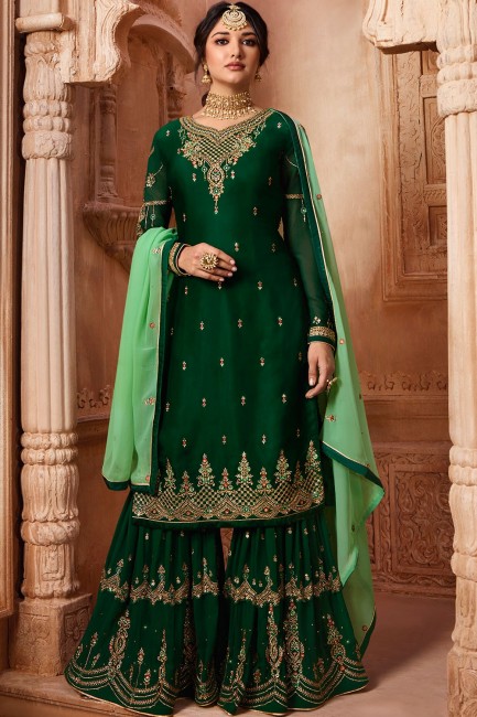 Dark green Satin georgette Sharara Suits