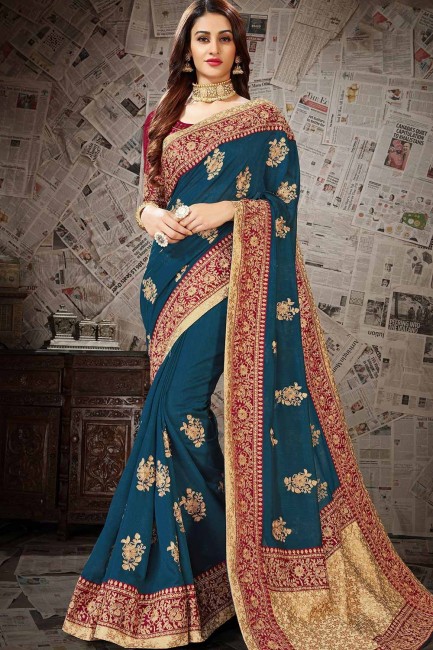 Splendid Blue Art silk saree