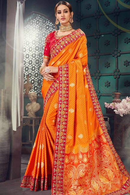 Opulent Orange Jacquard and silk saree
