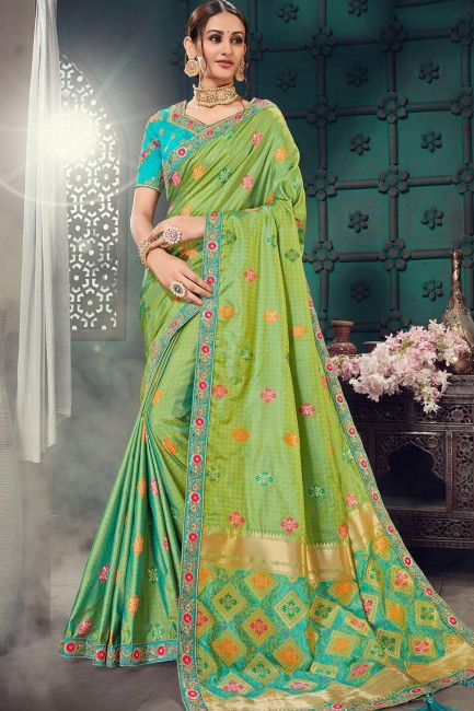 Fashionable Green Jacquard and silk saree