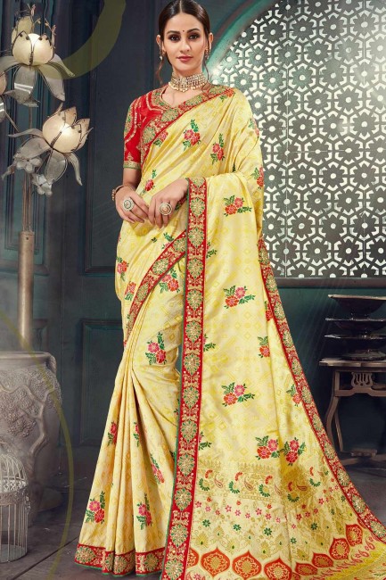 Light yellow Jacquard and silk saree