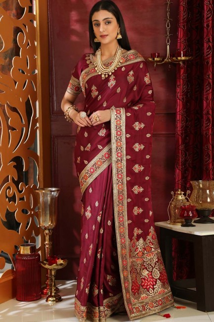 Gorgeous Maroon Silk saree