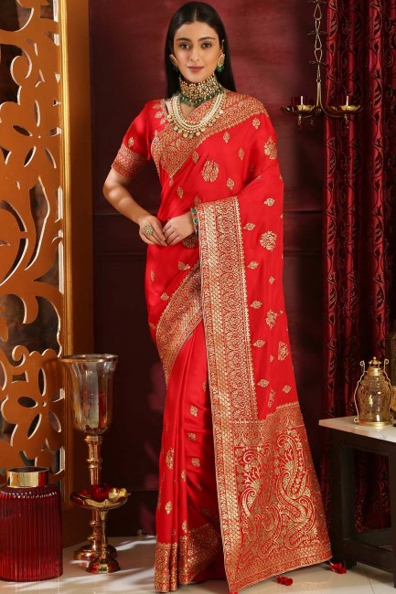 Pretty Red Silk saree