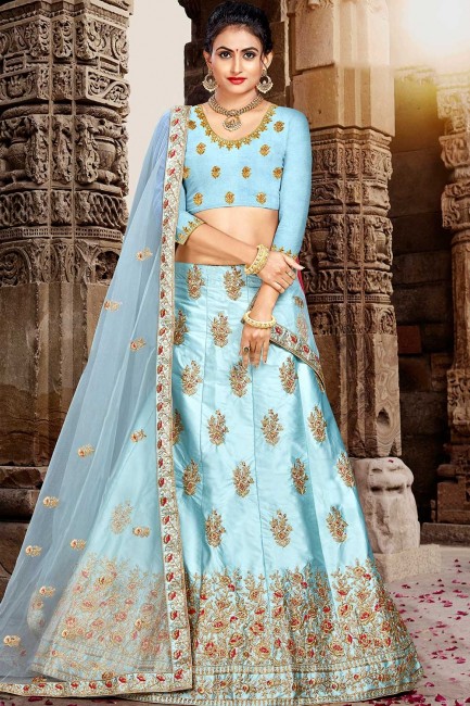 Indian Ethnic Sky blue Satin and silk Lehenga Choli