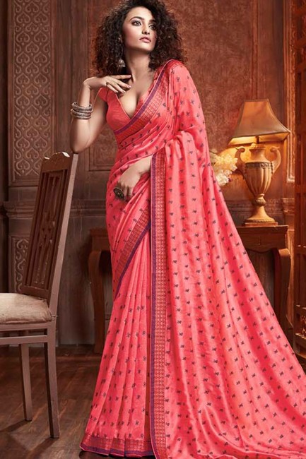 Voguish Pink Silk saree