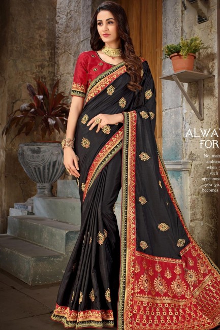 Red,black Jacquard,silk and art silk  saree