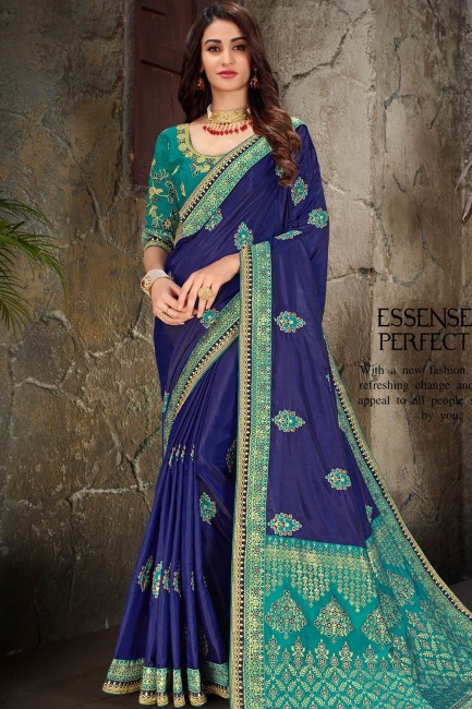 Royal blue blue Jacquard,silk and art silk saree