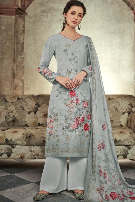 Grey Cotton and satin Palazzo Suits